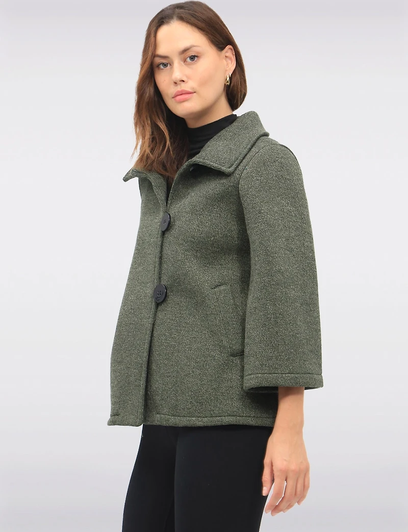 Chic Cropped Scuba Stretch Swing Coat with 3/4 Bell Sleeves by Froccella