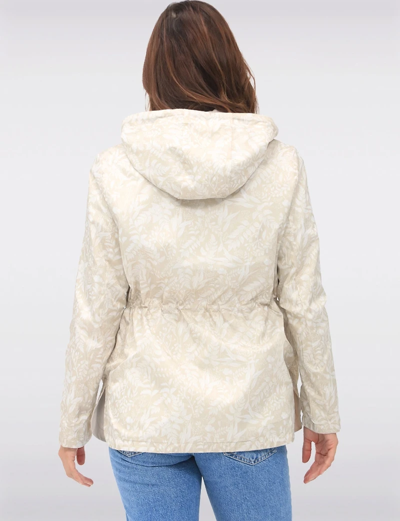 Reversible Cinch-Waist Hooded Anorak with Solid-Floral Pattern by Froccella
