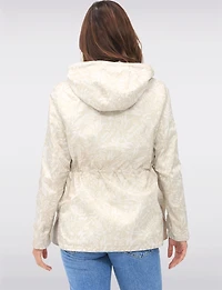 Reversible Cinch-Waist Hooded Anorak with Solid-Floral Pattern by Froccella