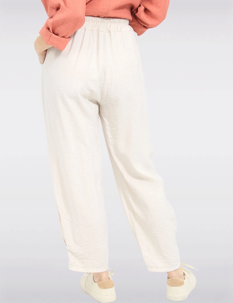 Lightweight Flowy Pull-On Pants with Floral Appliqué & Sequins by Froccella