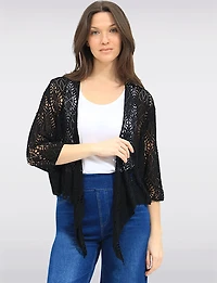 Lightweight Open-Front Crochet Design 3/4 Sleeves Shrug Cardigan by Froccella