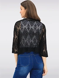 Lightweight Open-Front Crochet Design 3/4 Sleeves Shrug Cardigan by Froccella