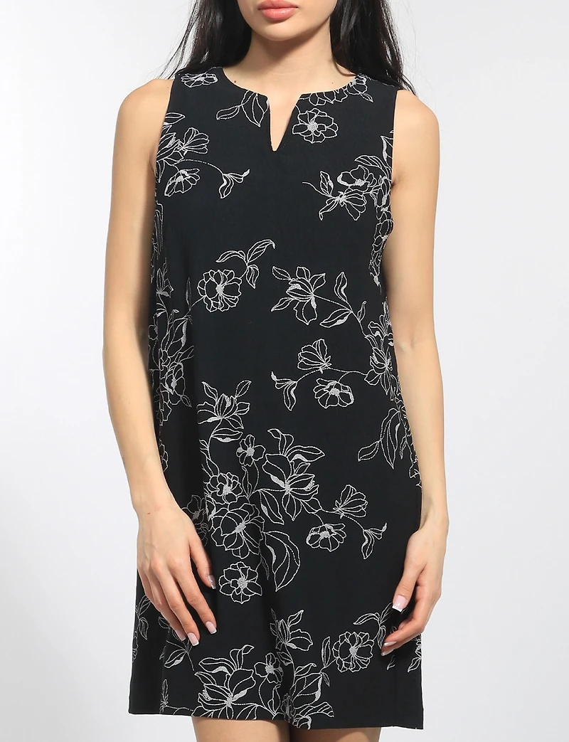 Elegant Semi-Fitted Straight Silhouette Floral Print Sleeveless Dress by Perle