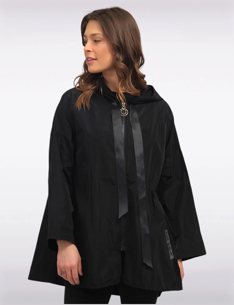 Loose Fit Short Ultralight Windshell Hood Ribbon Drawstring Jacket by Froccella