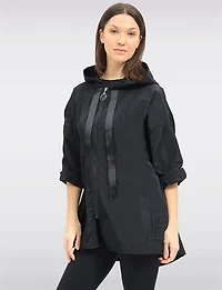 Loose Fit Short Ultralight Windshell Hood Ribbon Drawstring Jacket by Froccella