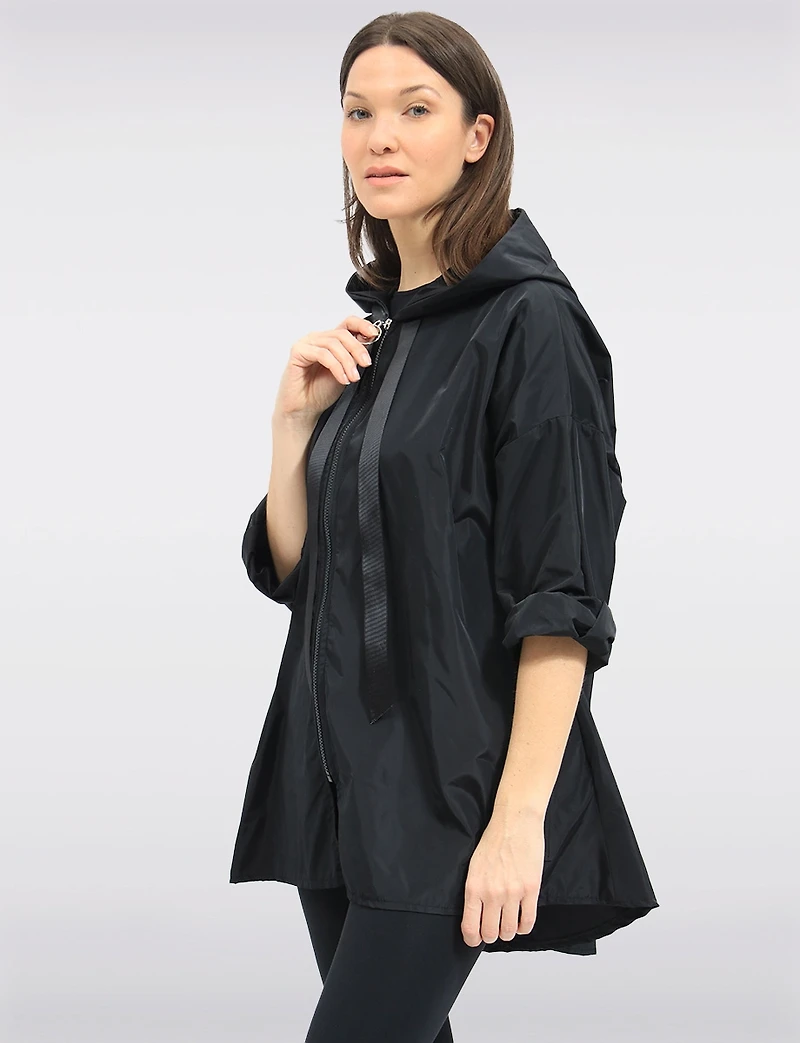 Loose Fit Short Ultralight Windshell Hood Ribbon Drawstring Jacket by Froccella