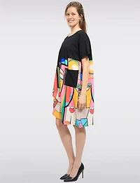 Lightweight Cotton Abstract Print Long T-Shirt Dress with Pockets by Froccella