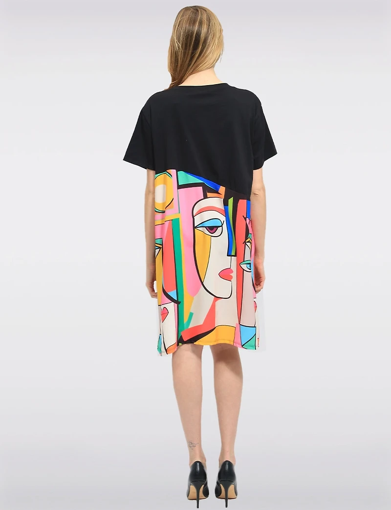 Lightweight Cotton Abstract Print Long T-Shirt Dress with Pockets by Froccella