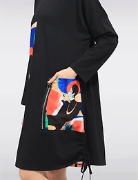 Chic Color Face Print T-Shirt Dress Relaxed Fit Pockets & Side-Ties by Froccella