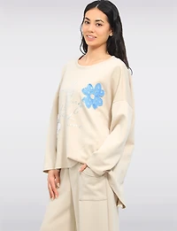 Froccella Soft High-Low Stretch Blend Tunic - Relaxed Fit with Flower Foil Print
