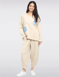 Froccella Soft High-Low Stretch Blend Tunic - Relaxed Fit with Flower Foil Print
