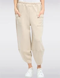 Elastic Waist Asymmetrical Hem Knit Balloon Pant With Patch Pockets By Froccella