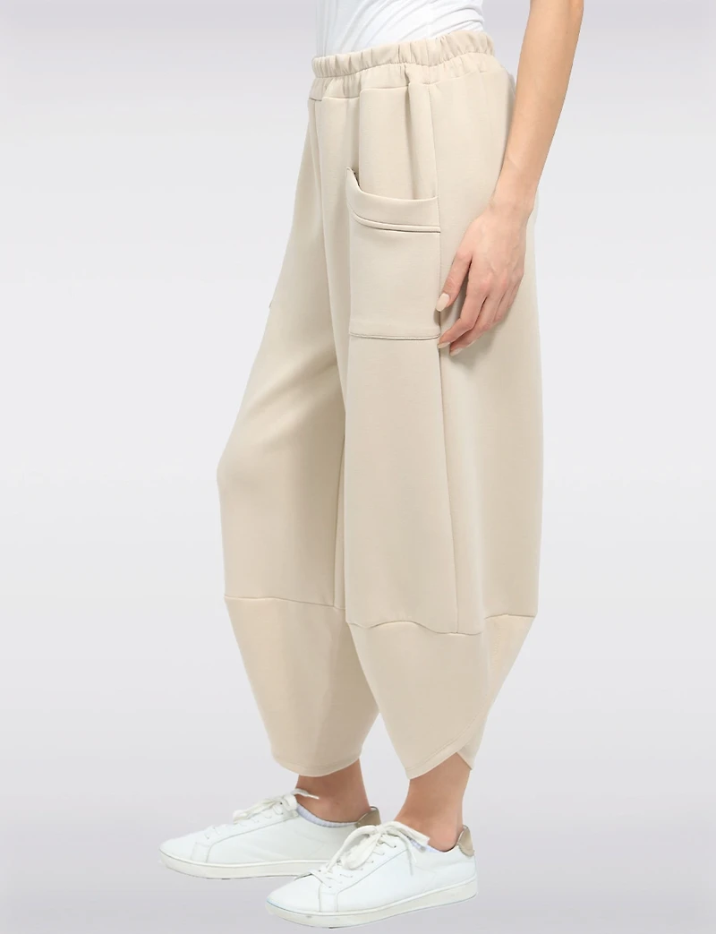 Elastic Waist Asymmetrical Hem Knit Balloon Pant With Patch Pockets By Froccella