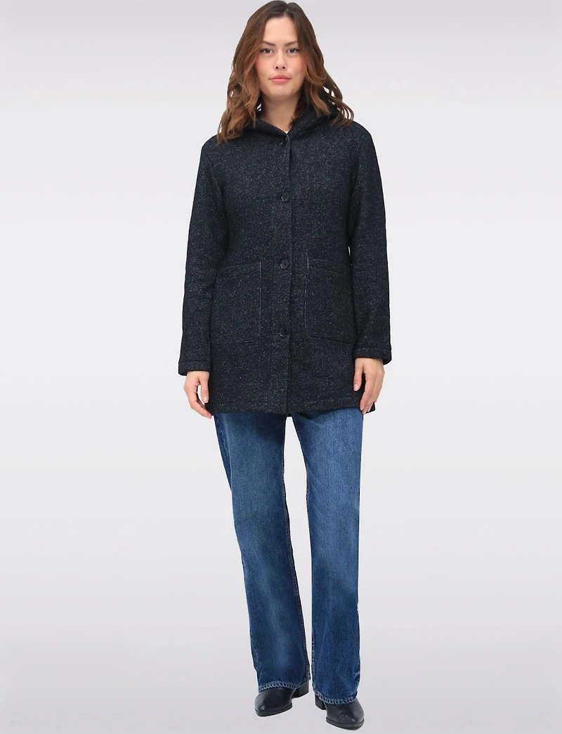 Versatile Vegan Hooded Jacket with Heathered Design and Patch Pockets by Details