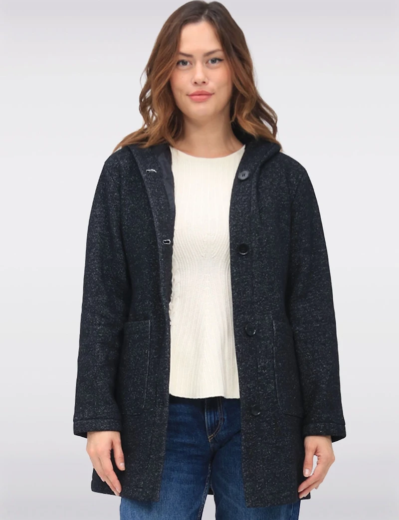 Versatile Vegan Hooded Jacket with Heathered Design and Patch Pockets by Details