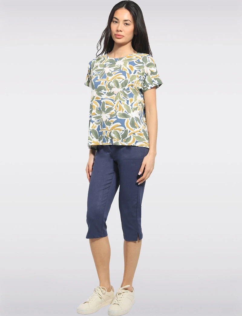 Solid Stretch Pull-On Capri Pants with Pockets - Slim Cropped Pant Fit by Perle