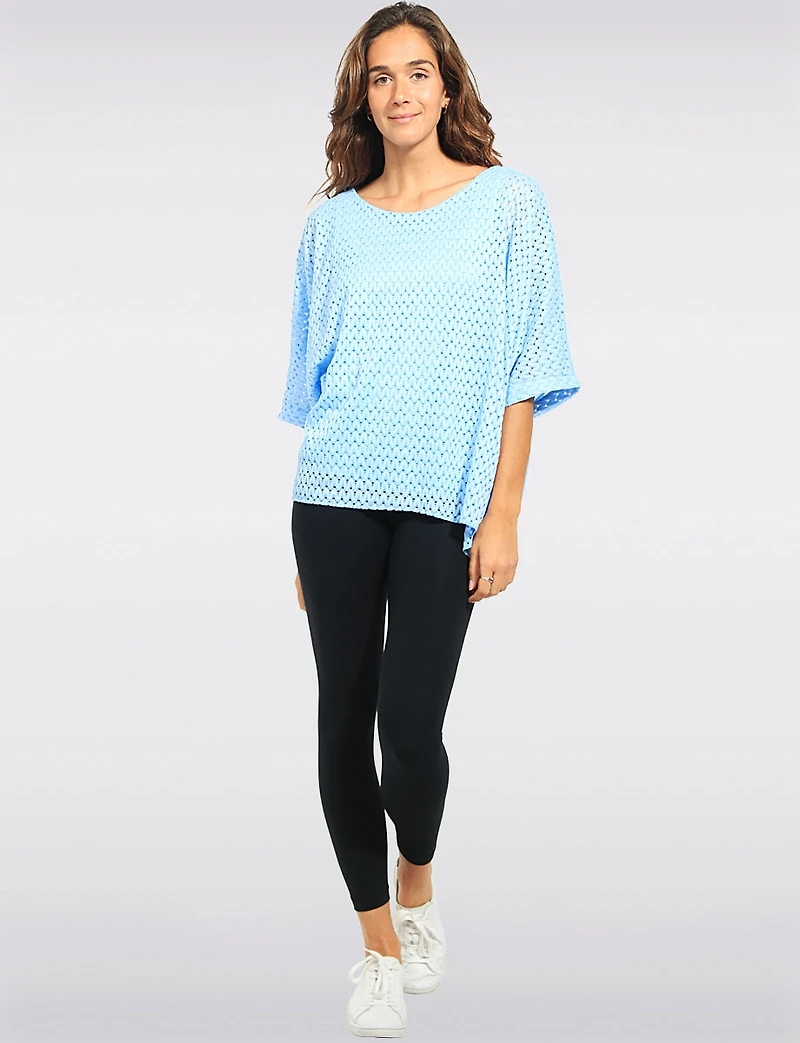 Lightweight Short Dolman Sleeve Crochet Top with Round Neckline by Froccella