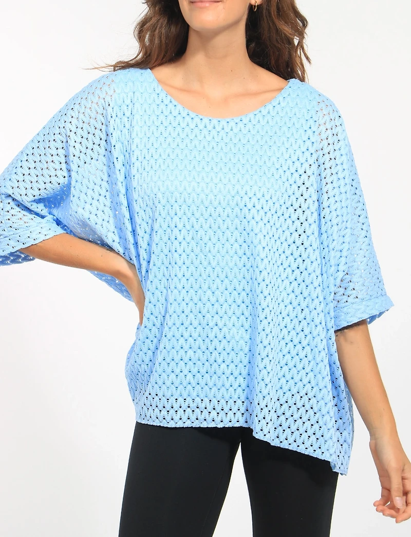 Lightweight Short Dolman Sleeve Crochet Top with Round Neckline by Froccella