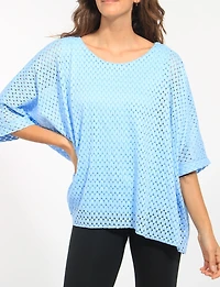 Lightweight Short Dolman Sleeve Crochet Top with Round Neckline by Froccella