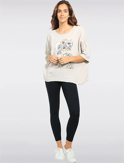 Abstract Floral Face Print Cotton Top with Short Sleeves by Froccella