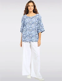 Breathable Cotton Floral Print Short Sleeve Top with Round Neckline by Froccella