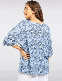 Breathable Cotton Floral Print Short Sleeve Top with Round Neckline by Froccella