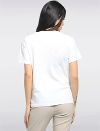 Casual Cotton Short-Sleeve T-Shirt with Floral Handbag Design by Froccella