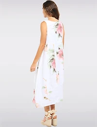 Sleeveless Floral Linen Midi Dress with Pockets & Balloon Hem by Froccella