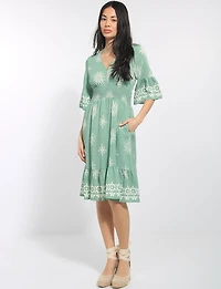 Knee Length Fit and Flare Ruffle Short Sleeve Hem Dress by Stella Morgan