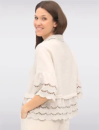 Chic Eyelet-Trimmed Button-Front Linen Shirt with Collar by Froccella