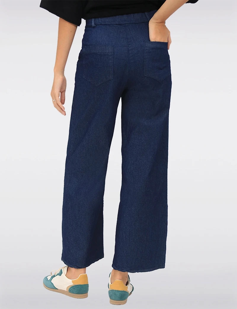 Relaxed-Fit Wide-Leg Cotton Stretch Denim Pants with Pockets by Froccella