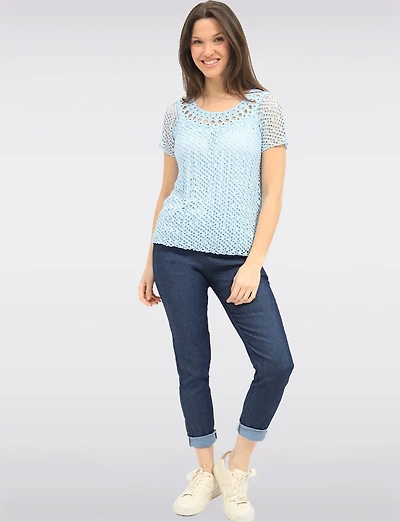 Slim-Fit Cotton Stretch Denim Pull-On Pants Belt by Froccella