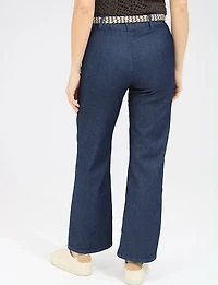 Straight Cut Cotton Stretch Dark Wash Denim Pants with Straw Belt by Froccella