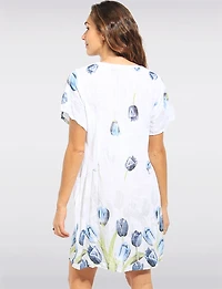 Short Sleeve Tulip Print Dress With Knit Trim at the Waist By Froccella