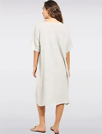 Linen Relaxed Fit Short Sleeve Dress with Accent Buttons & Pockets by Froccella