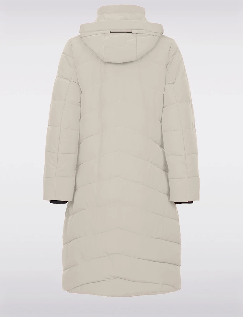 Matte Long Straight Quilted Insulated Jacket with Detachable Hood by Frandsen