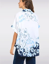 Floral Border Print Button-Front Dolman Sleeve High-Low Tunic Shirt by Froccella