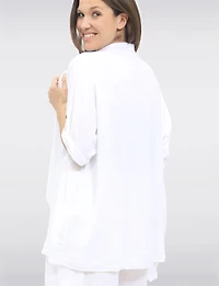 Flowy Linen-Blend Cardigan with Cascading Front & Rolled Sleeves by Froccella
