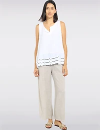 Relaxed Fit Wide-Leg Linen Pants with Decorative Buckled Belt by Froccella