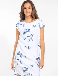 Lightweight Elegant Linen-Blend Floral Printed Midi Dress by Froccella