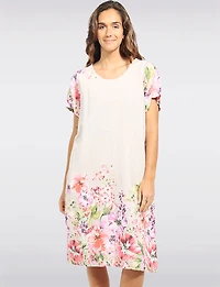 Loose Fit Floral Print Linen Blend Short Sleeve Midi Dress by Froccella