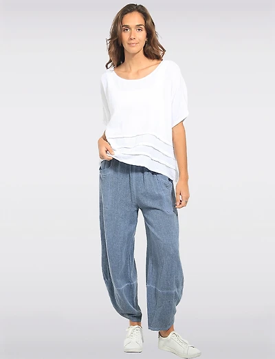 Froccella Relaxed Linen-Cotton Balloon Pants with Asymmetric Hem & Patch Pockets