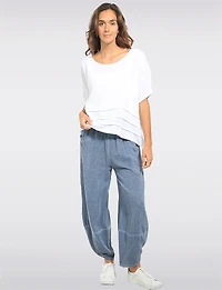 Froccella Relaxed Linen-Cotton Balloon Pants with Asymmetric Hem & Patch Pockets