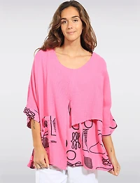 Relaxed Abstract Line Print Cotton Layered Short Sleeve Top by Froccella