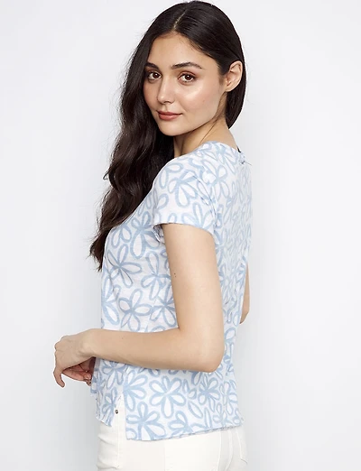 Printed Organic Cotton Short-Sleeve Relaxed T-Shirt with Side Slits by Charlie B
