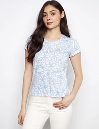 Printed Organic Cotton Short-Sleeve Relaxed T-Shirt with Side Slits by Charlie B