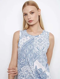 Chic Sleeveless Blue Floral-Print Cotton Top with Front Twist Hem by Charlie B