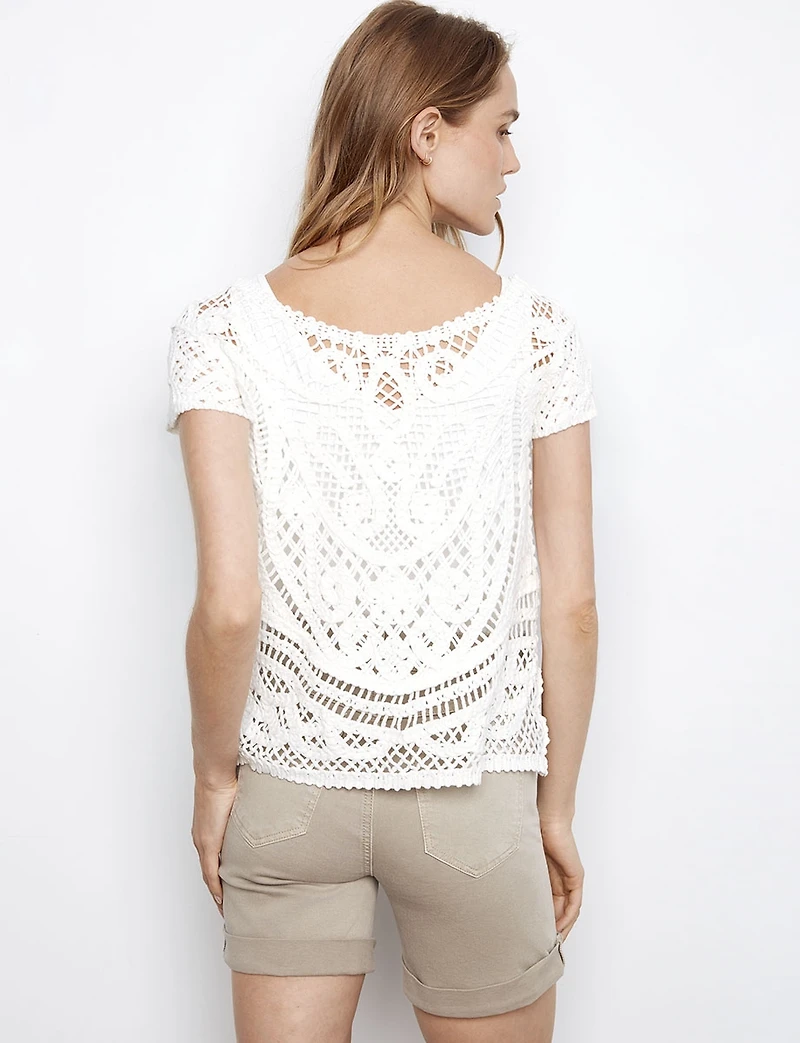 Reversible Short Sleeve Cotton Crochet Sweater Button-Down Top by Charlie B