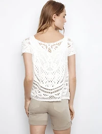 Reversible Short Sleeve Cotton Crochet Sweater Button-Down Top by Charlie B