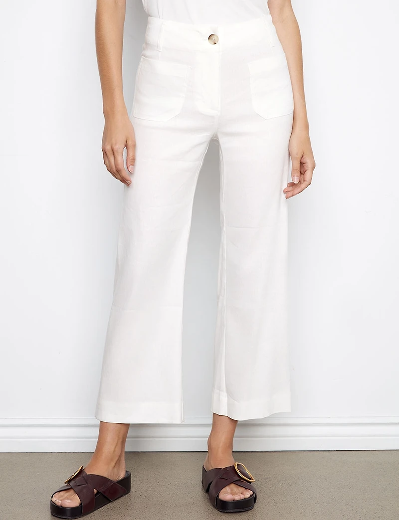 Stretch Linen Blend Wide-Leg Cropped Pants With Patch Pockets by Charlie B